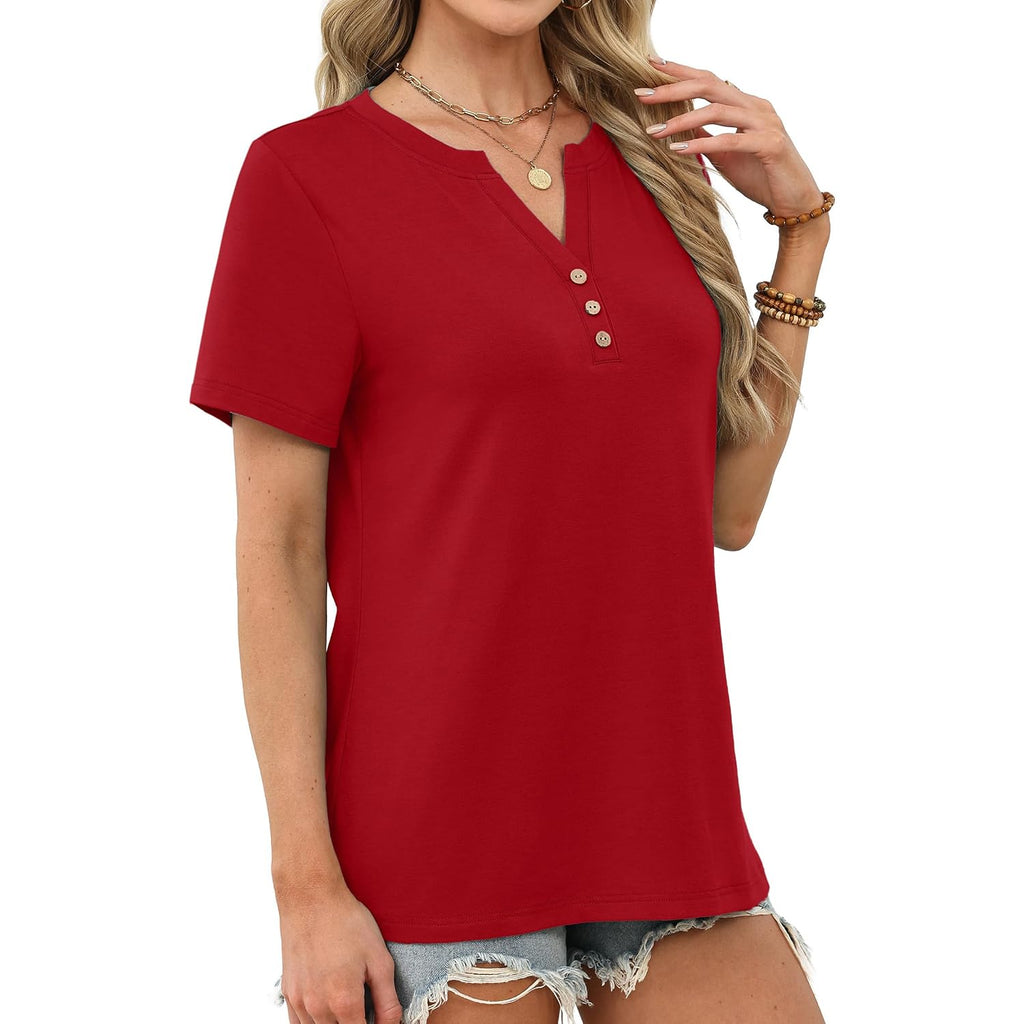 Xieerduo Womens Summer Tops Short Sleeve Henley Shirts Casual V Neck T Shirts Business Work Blouses Dressy 2026