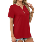 Xieerduo Womens Summer Tops Short Sleeve Henley Shirts Casual V Neck T Shirts Business Work Blouses Dressy 2026