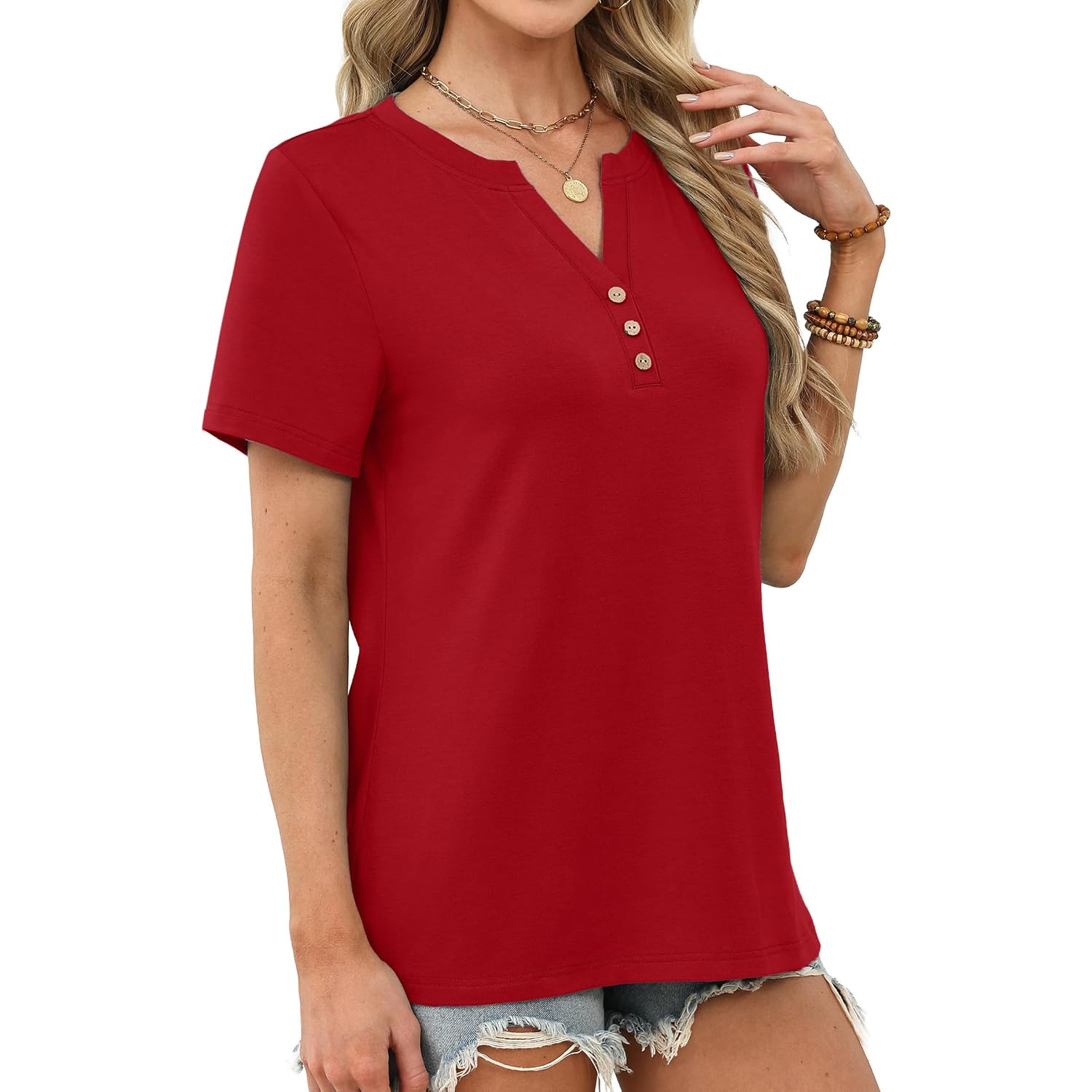 Xieerduo Womens Summer Tops Short Sleeve Henley Shirts Casual V Neck T Shirts Business Work Blouses Dressy 2026