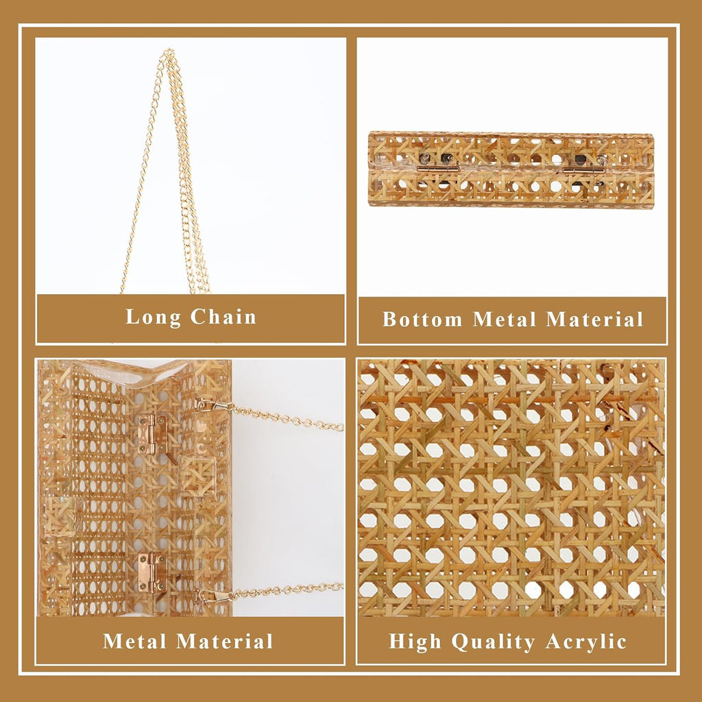 Goktow Rattan Acrylic Bag Clutch Purse Evening Bag Woven Handbag Summer Beach Purse