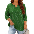 TFSDOD Plus Size Tops for Women V Neck T Shirt 3/4 Length Sleeve Blouse Dressy Casual Tee Loose Fit XL-5X