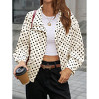 Tankaneo Womens Zip Up Cropped Jackets Polka Dot Oversized Jackets Spring Lightweight Trendy Casual Coats