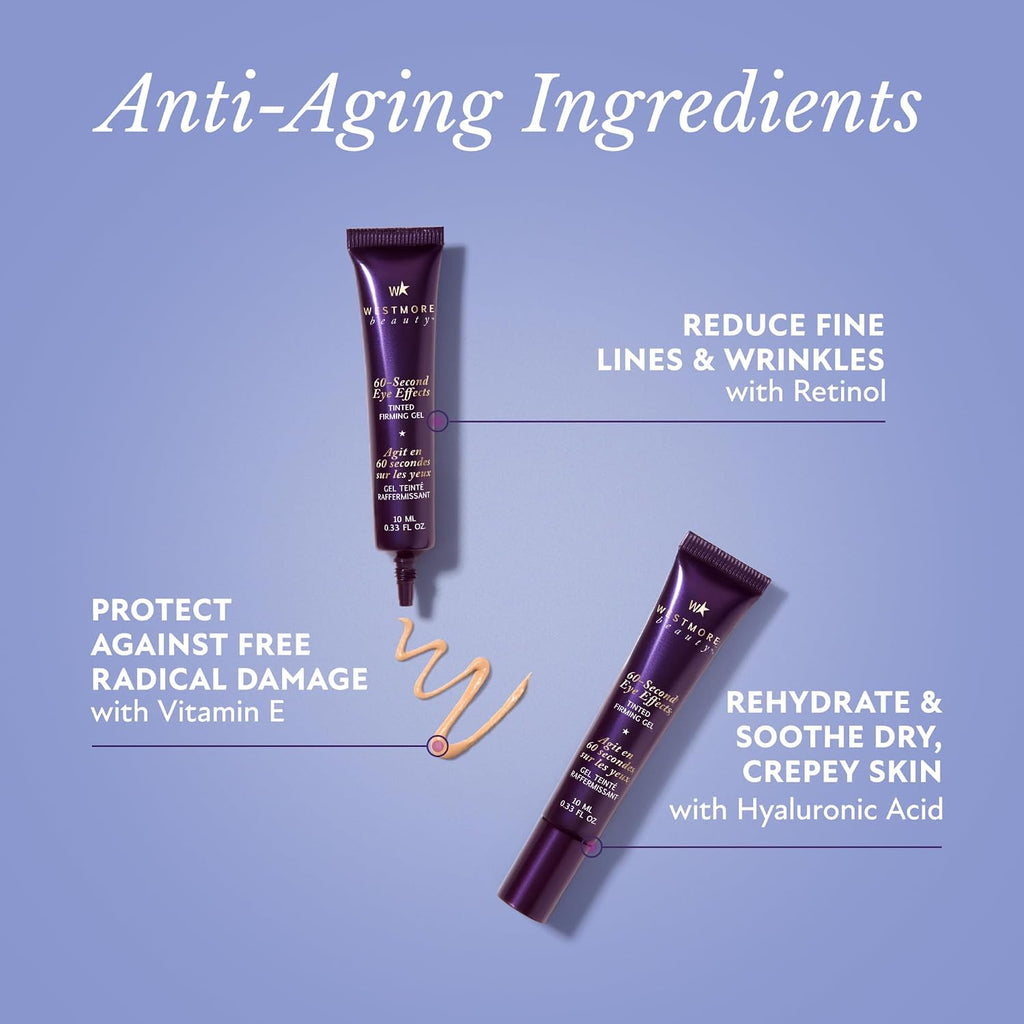 Westmore Beauty 60 Second Effects Tinted Firming Gel - Under Eye Cream For Puffiness And Bags Under Eyes - 10 Ml Light To Medium - 0.33 Fl Oz