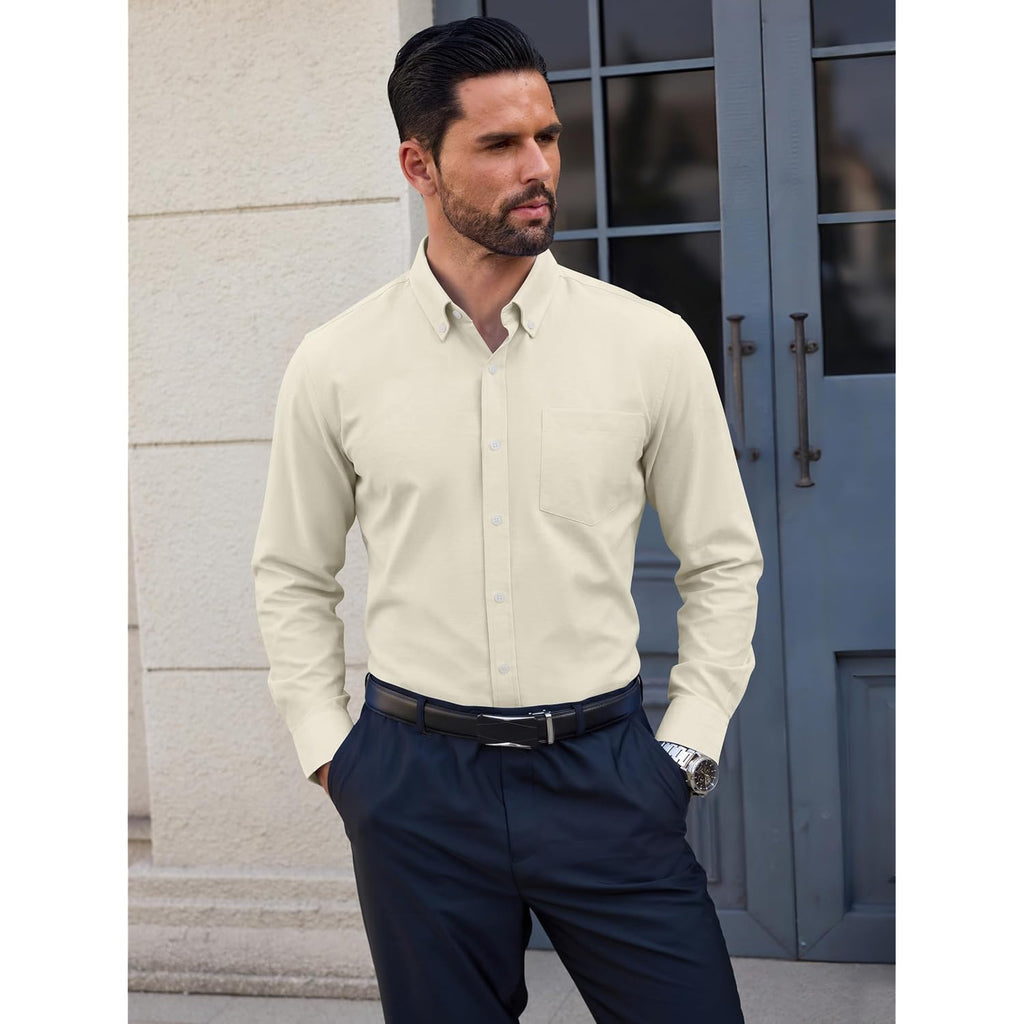 Men'S Oxford Dress Shirts Long Sleeve Wrinkle-Resistant Button Down Shirt Business Casual Regular Fit With Pocket