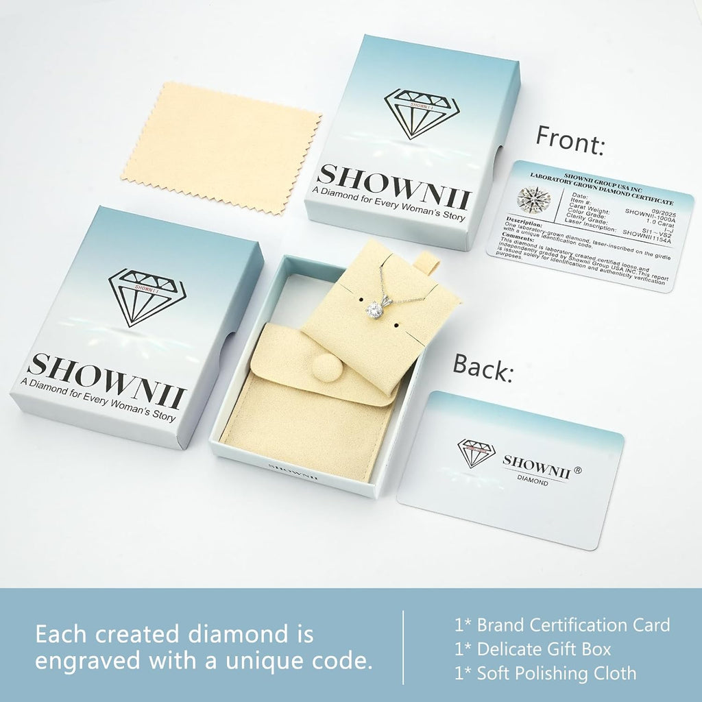 shownii Diamond Necklace Certified LAB GROWN Round Diamond Solitaire Necklaces for Women 0.5-1CT 14K Gold Plated Sterling Silver 4 Prong Solitaire Pendant Jewelry (I-J Color, SI1-VS2 Clarity)