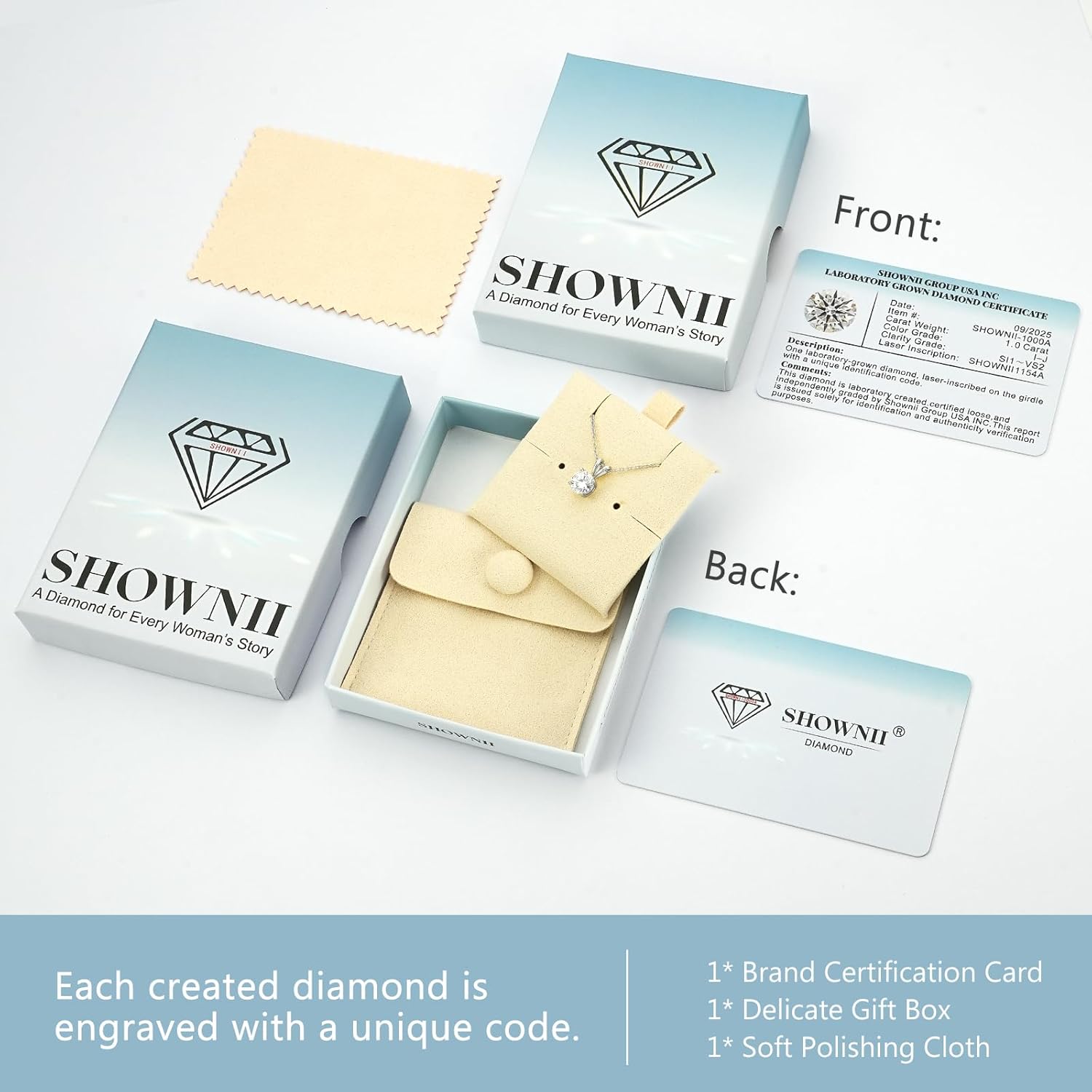 shownii Diamond Necklace Certified LAB GROWN Round Diamond Solitaire Necklaces for Women 0.5-1CT 14K Gold Plated Sterling Silver 4 Prong Solitaire Pendant Jewelry (I-J Color, SI1-VS2 Clarity)
