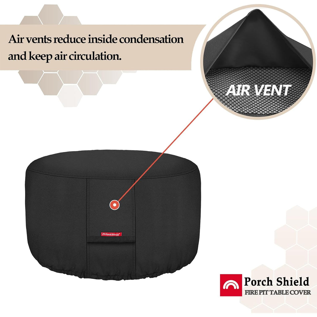 Porch Shield Fire Pit Cover - Waterproof 600D Heavy Duty Fade Resistant Round Patio Fire Bowl Cover Black - 36 Inch