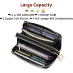 GOIACII Women's Wallet Large Capacity Double Zip Ladies Card Phone Holder RFID Blocking Wristlet Leather
