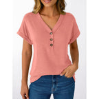 AUTOMET Short Sleeve V Neck T Shirts Womens Summer Business Casual Dressy Tops 2026 Henley Loose Fit Basic Spring Outfit
