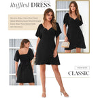 Dokotoo Women'S Wrap V Neck Short Flared Sleeve Wedding Guest Dress Smocked Elastic Waist Tiered Belted Ruffle Hem Mini Dress