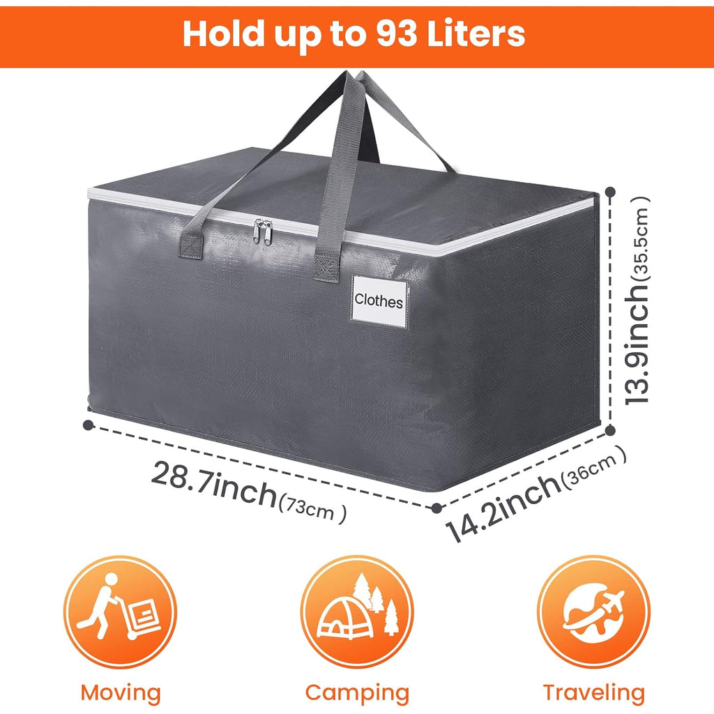 Large Moving Bags, Storage Bags With Zippers, Handles Moving Supplies With Lids, Heavy Duty Totes For Storage Bags For Space Saving, Moving And Storing 93L, 6 Pack