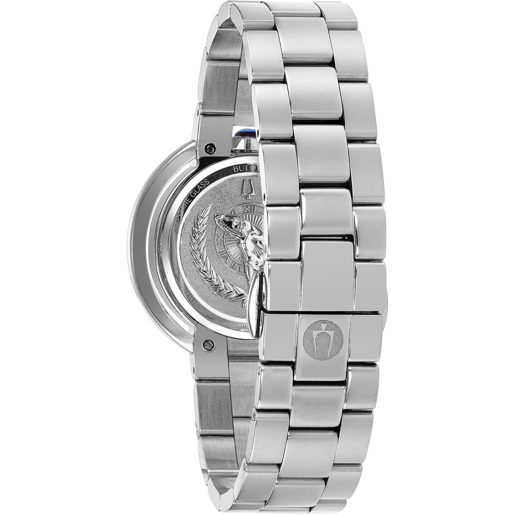 Bulova Ladies' Rubaiyat Diamond Stainless Steel 2-Hand Quartz Watch, Blue Dial And Sapphire Crystal Style: 96R225
