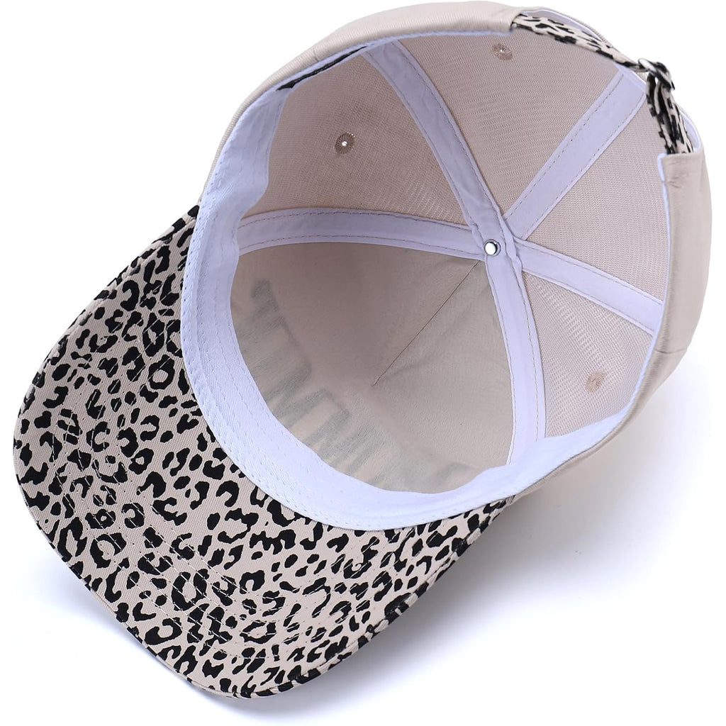 Vintage Two-Tone Trucker Hat Adjustable Baseball Cap with Mommin Embroidery Ponytail Fit Unisex Outdoor Casual Headwear Leopard-01