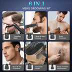 Bomxin Beard Trimmer for Men 6 in 1 Cordless Waterproof Electric Hair Clippers Mustache Body Face Trimmer All in One Grooming Kit with LED Display USB Rechargeable