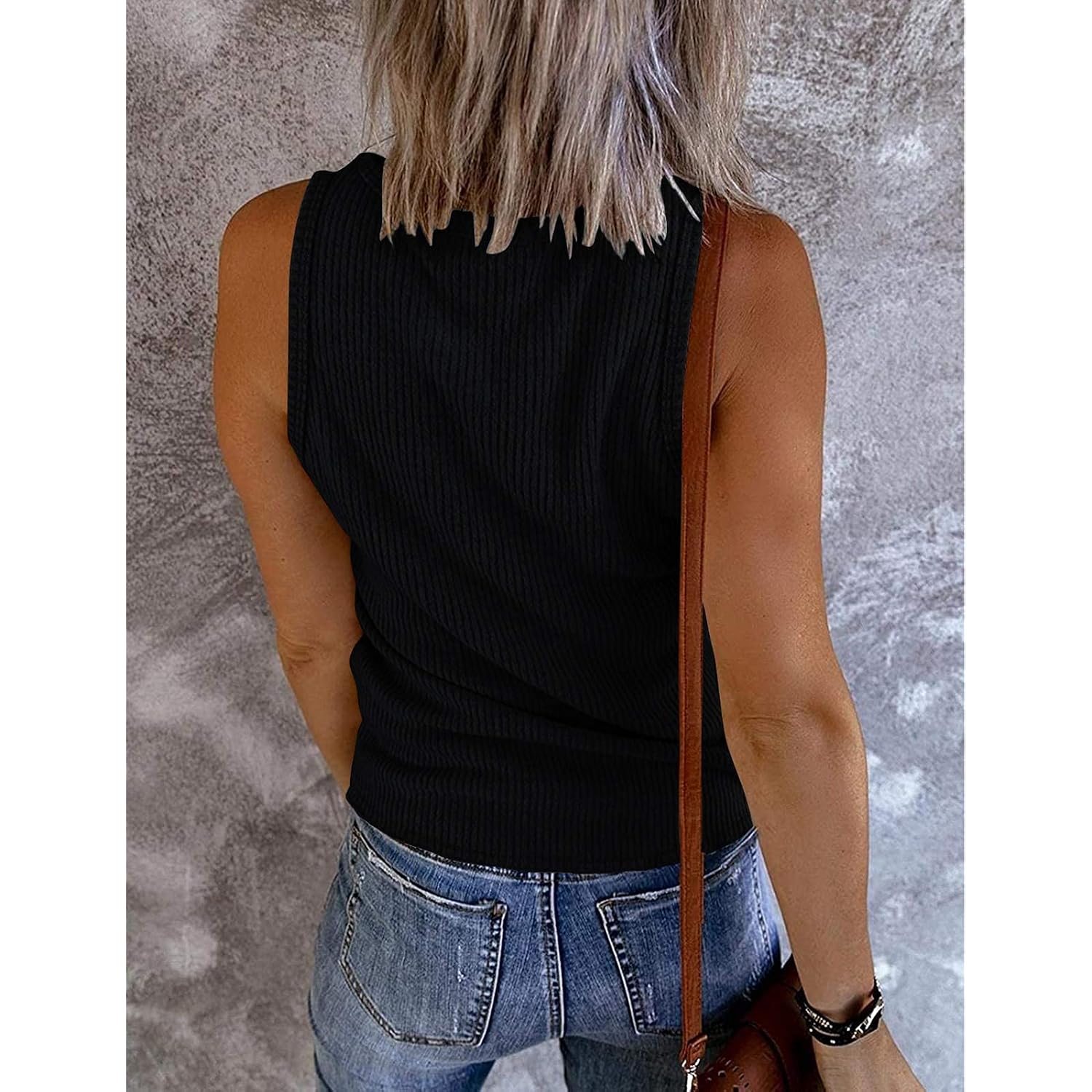 Merokeety Women'S 2026 Summer Sleeveless Tank Tops V Neck Ribbed Dressy Casual Henley Shirts Button Loose Cami Tees