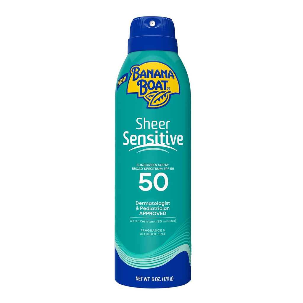 Banana Boat Sheer Sensitive Sunscreen Spray Spf 50, 6 Oz