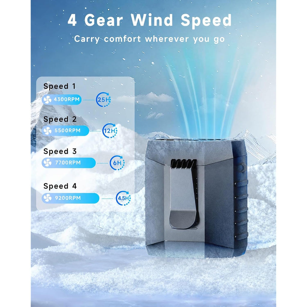 Portable Waist Fan, 9200Rpm High Speed Wearable Fan, Mini Rechargeable Personal Fan For Jobsite & Outdoor, 25H Runtime, 25Db Quiet, Belt Fan With Led Flashlight For Men, Black