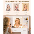 Livelyglow 43" Large White Makeup Vanity Desk With Charging Station | Smart Led Mirror, Hairdryer Holder, 7 Drawers, 4 Shelves