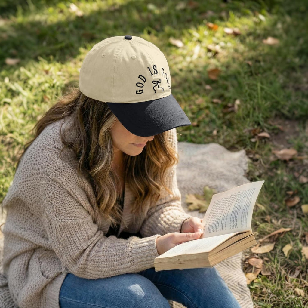 God is Good Christian Bow Hat Women Jesus Faith Religious Hats Embroidered Adjustable Cotton Baseball Cap White Black