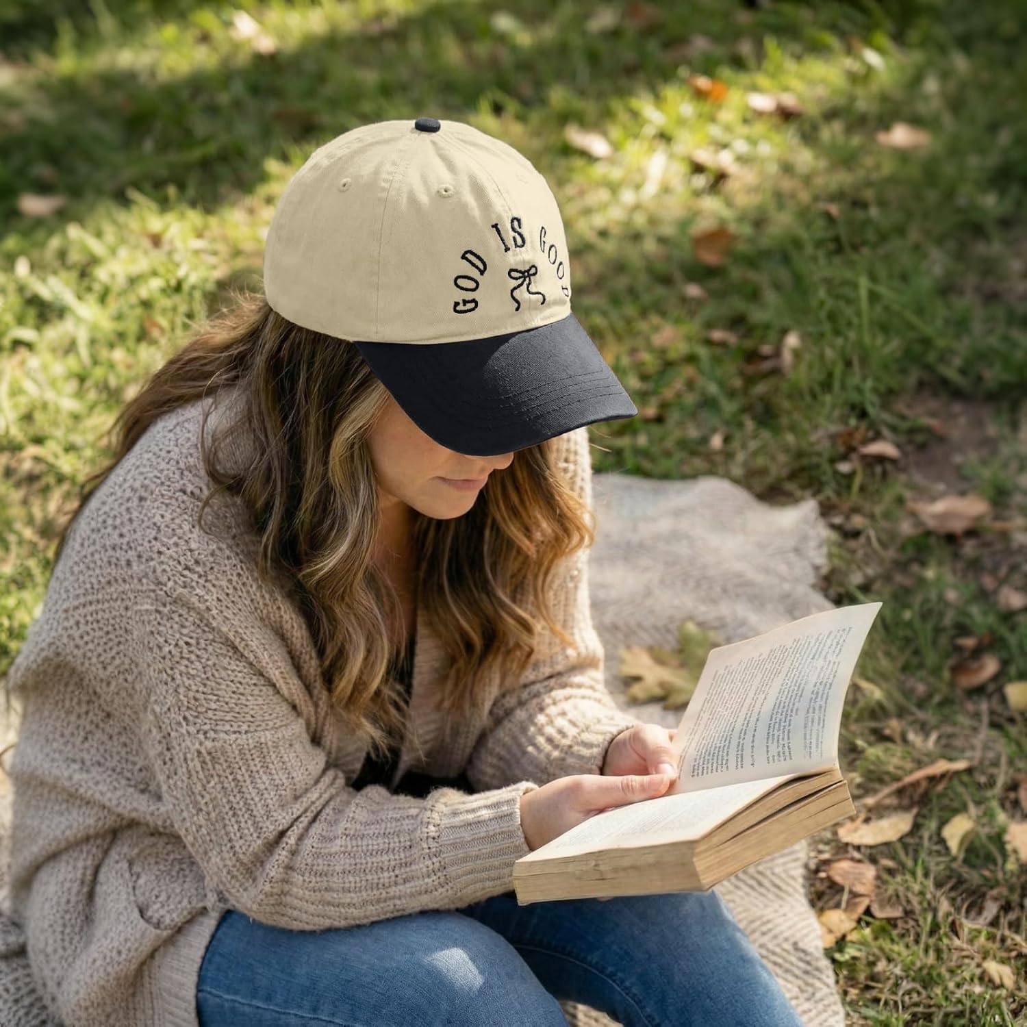 God is Good Christian Bow Hat Women Jesus Faith Religious Hats Embroidered Adjustable Cotton Baseball Cap White Black