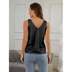 Mawor Satin Tank Tops for Women Loose Fit Sleeveless V Neck Cami Camisole Blouses Shirt Top