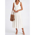 Prettygarden Summer Dresses For Women 2026 Spring Casual Sleeveless V Neck Pleated Midi Work Cocktail Wedding Guest Dress