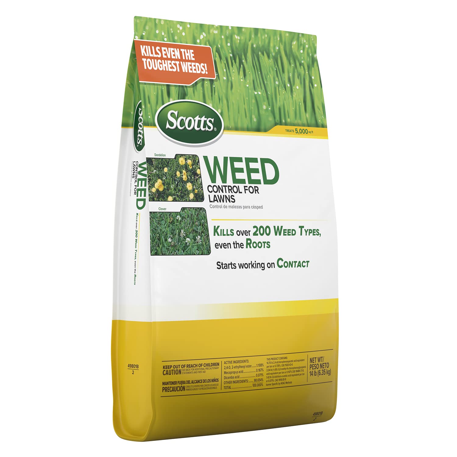 Scotts Weed Control For Lawns, 14 Lbs. | Weed Killer For Lawns, Kills Over 200 Types Including Dandelion And Clover, Covers 5,000 Sq. Ft.