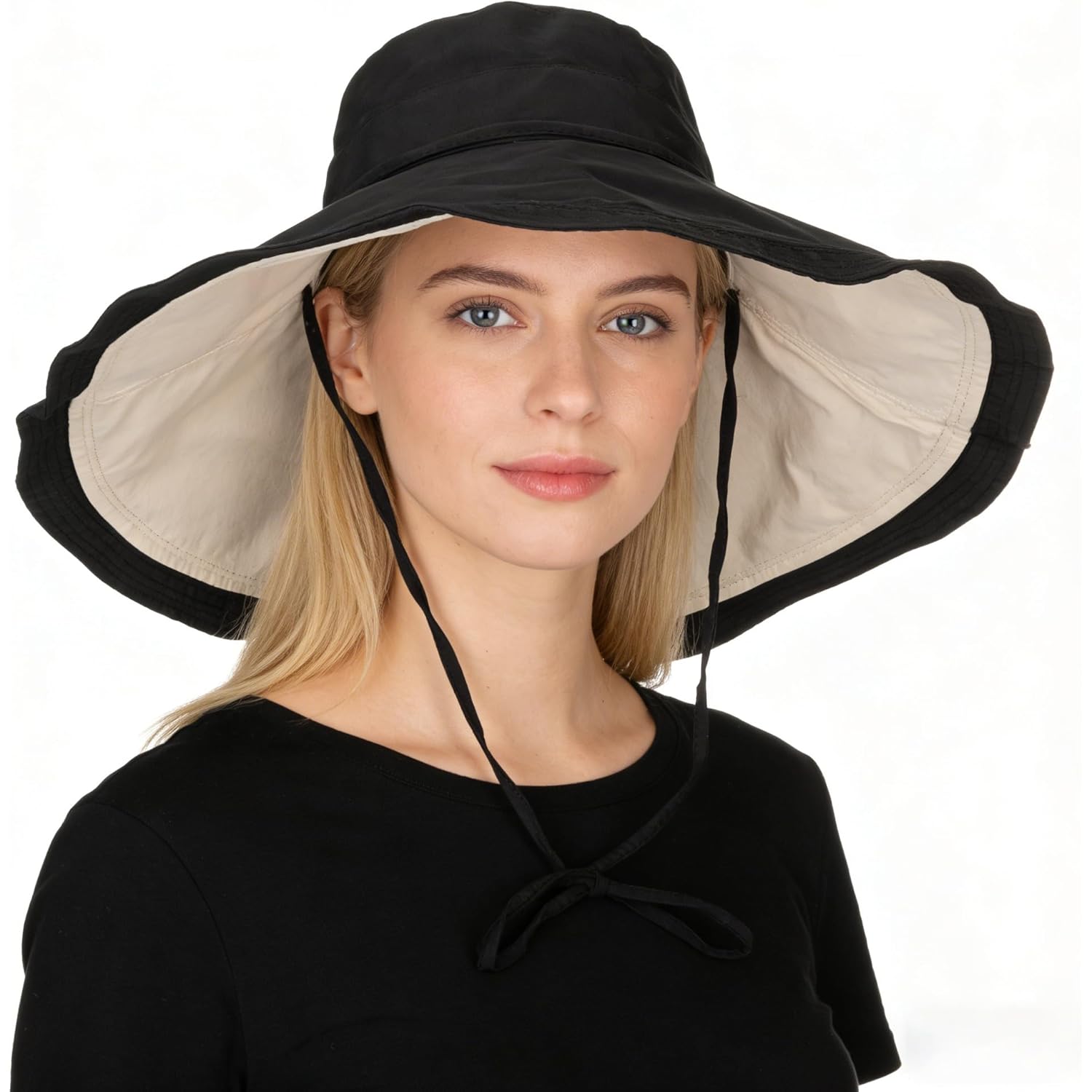 Women's Large Brim Reversible Sun Hats Packable Foldable UV Protection Bucket Hat Metal Wired Edge