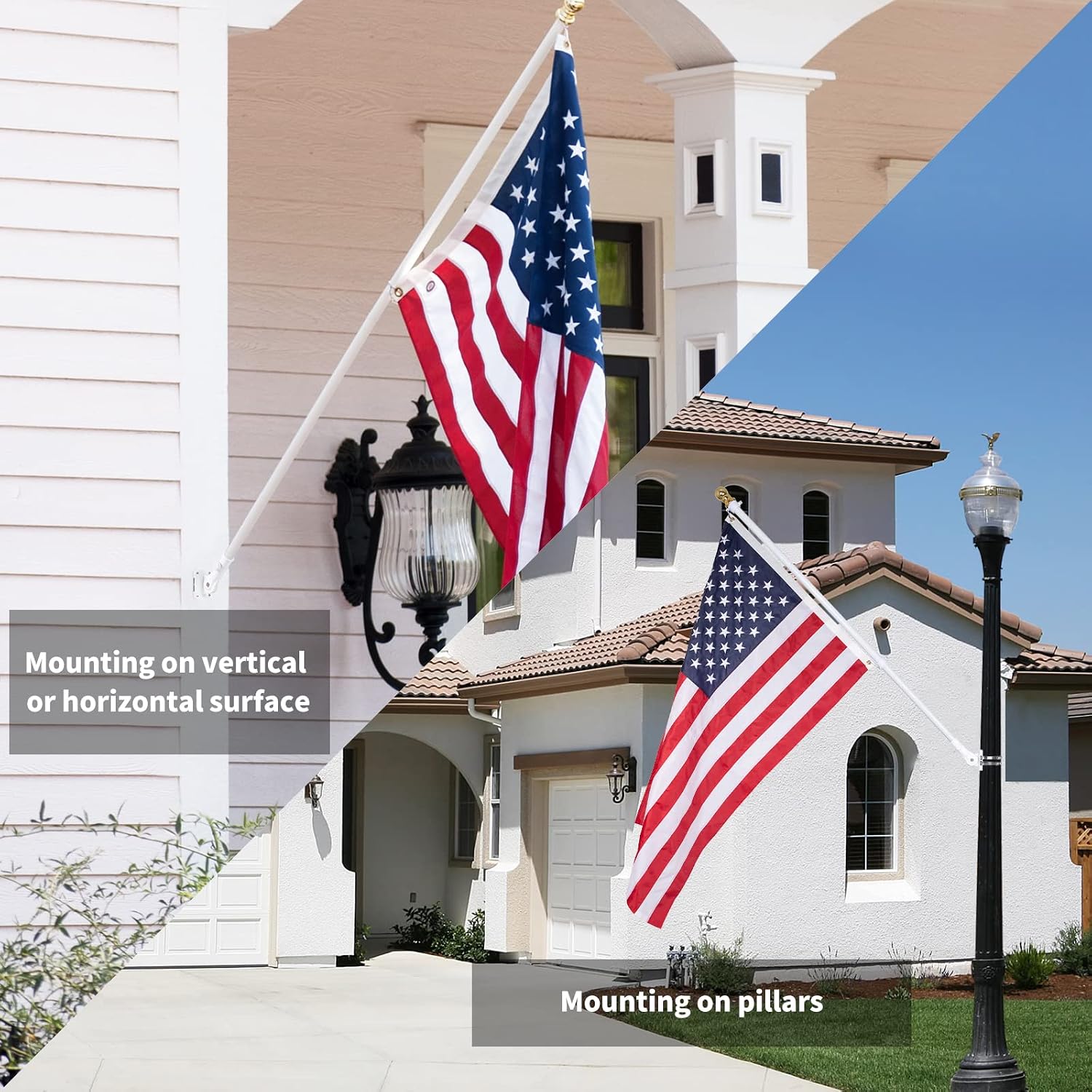 Nq Flag Pole Holder Adjustable, Flag Pole Bracket For Outside House Heavy Duty Aluminum, Multi-Position Flag Pole Mounting Bracket Rust Free With Hardwares, 1" Inner Diameter (White- 1 Pack)