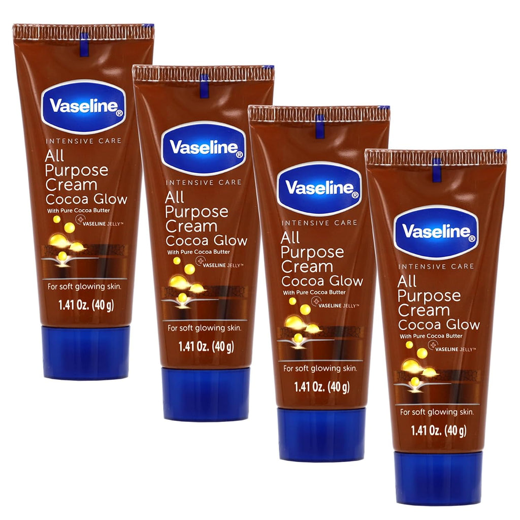 Vaseline All Purpose Cream Cocoa Glow, With Pure Cocoa Butter, 4-Pack, 1.41 Fl Oz Each, 4 Tubes