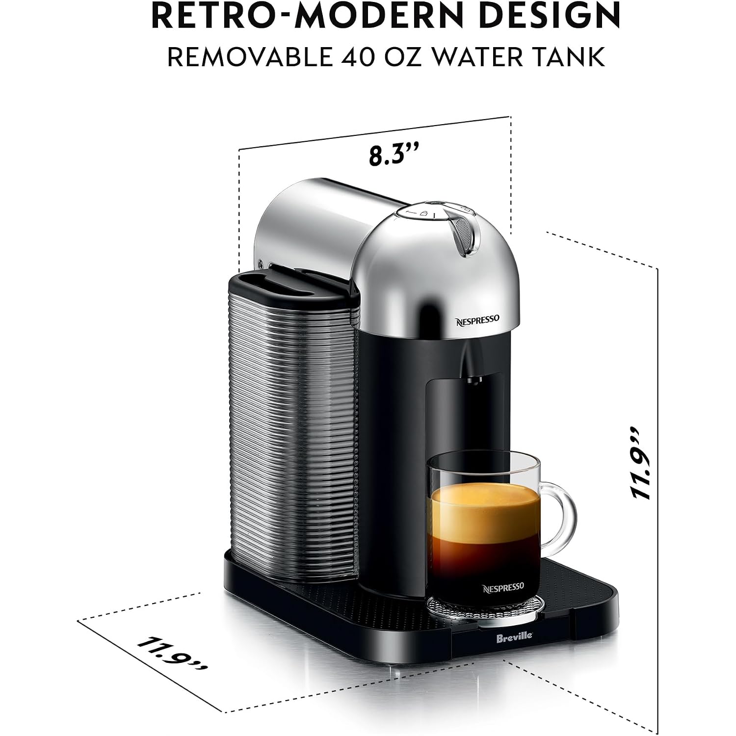 Nespresso Vertuo Coffee And Espresso Maker By Breville, Chrome With Aeroccino Milk Frother