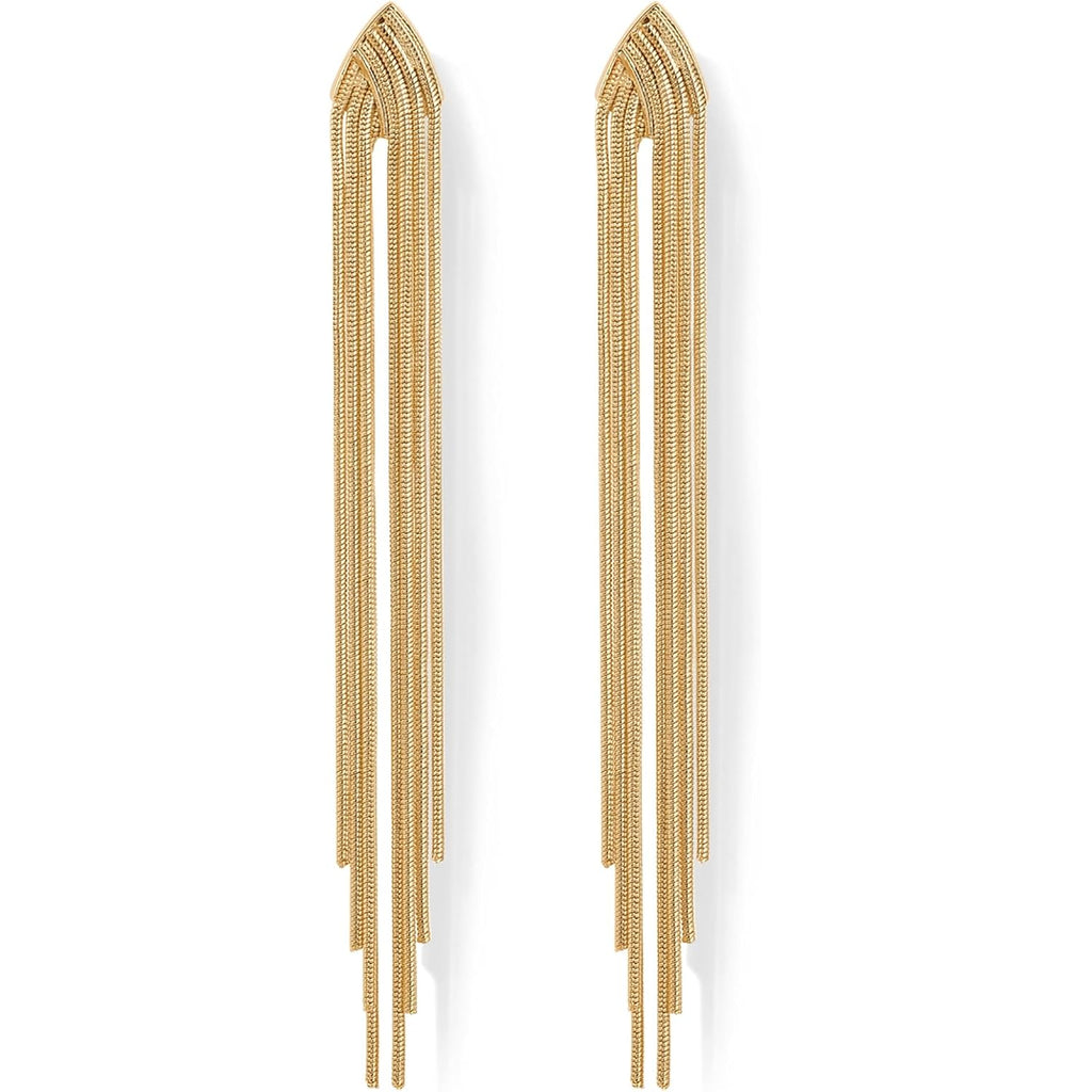 PAVOI 14K Gold Plated Long Tassel Dangle Earrings for Women - 925 Sterling Silver Posts Elegant Rhinestone Chain Chandelier Drop Earrings - Statement Jewelry