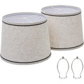 Drum Lampshades Set Of 2, Fabric Lampshades For Table & Floor Lamps, Medium Size 13" Top X 11" Bottom X 10" High, Natural Linen Hand Crafted, Lamp Shade Harp Holder Included