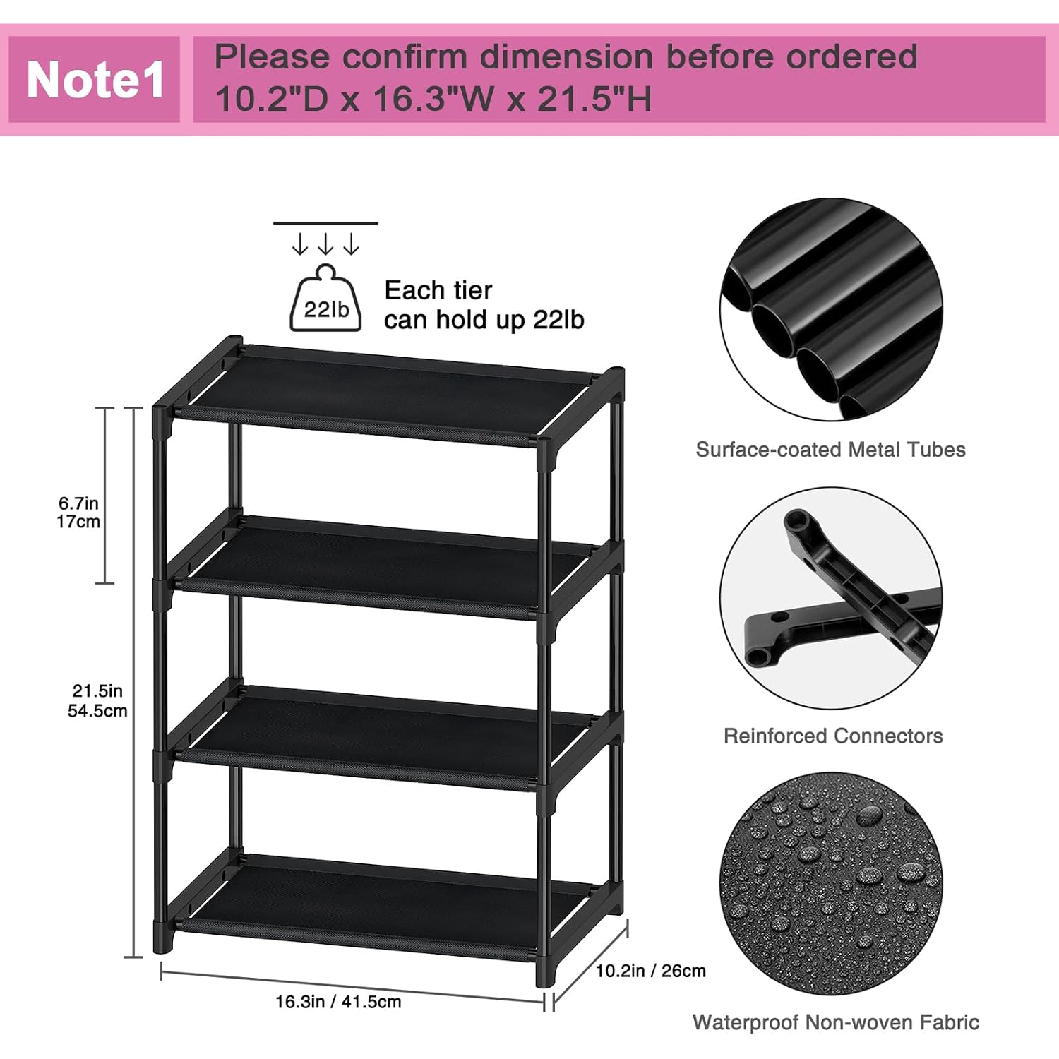 4 Tier Extra Small Shoe Rack (16.3" Wide), Narrow Stackable Kids Toddler Adult Shoe Storage Organizer Shelf For Closet Floor Entryway Bedroom, Space Saver Shoe Rack Organization Shelves