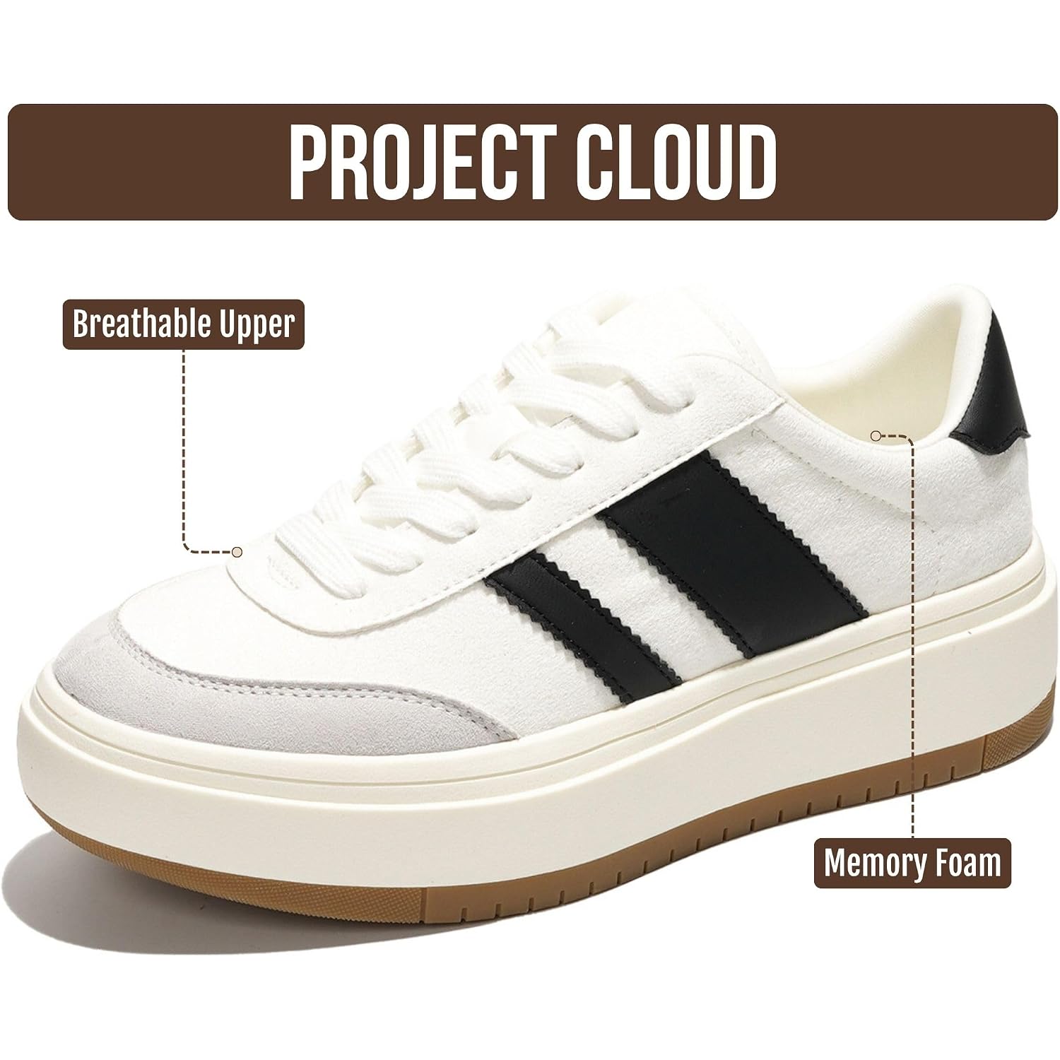 Project Cloud Platform Sneakers For Women - Lightweight Memory Foam Insole Womens Sneakers - Non-Slip Fashion Sneakers For Women Footwear - Women'S Fashion Platform Shoes (Nita)
