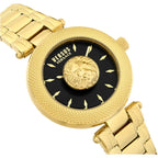 Versus Versace Brick Lane Lion Women'S Watch, 36Mm Gold Tone Stainless Steel Case, Black Sunray Dial, Gold Tone Bracelet, Quartz Movement, 3 Atm Water Resistant