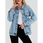 Oversized Denim Jacket Women Boyfriend Jean Jacket Trendy Loose Shacket Spring Trucker Coats