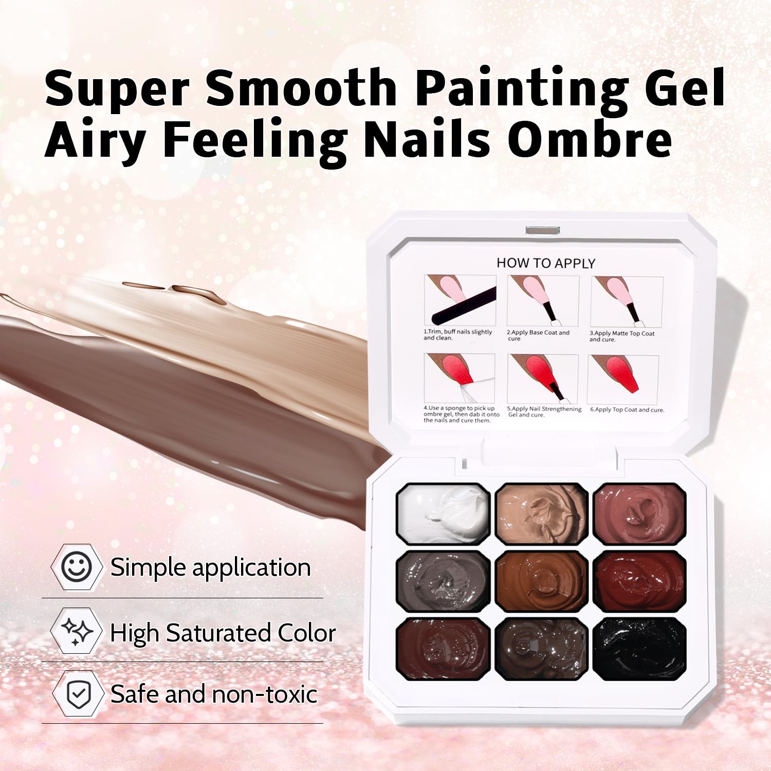Christmas Gel Polish, 9 Colors Ombre Patting Gel Nail Polish Palette, 100 Sponges 6 Brushes 1Grabber, Blending Color Gradient Painting Nails Art, No Wipe, UV/LED Cured (Set 06)