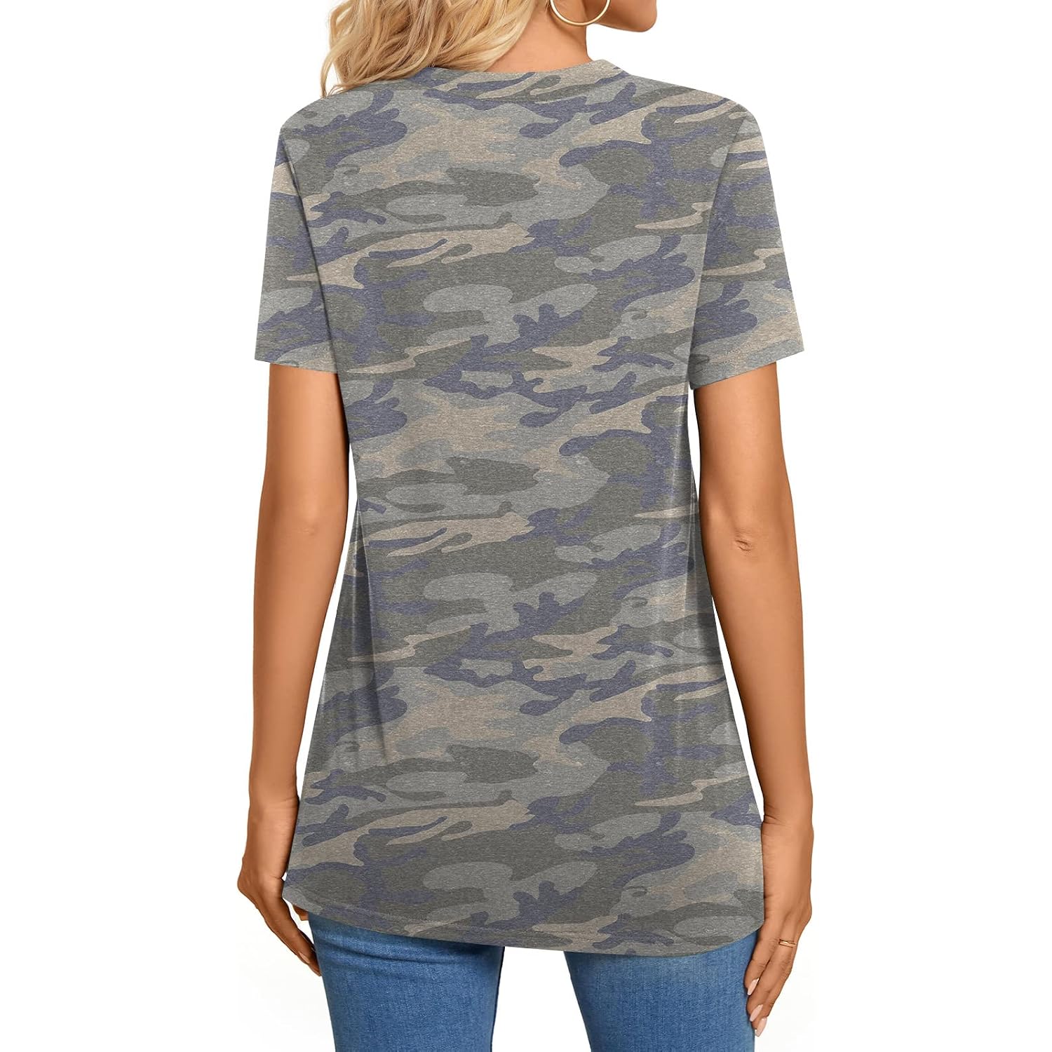 BISHUIGE Womens Henley Tunic Tops Button Up Tshirts Short Sleeve Vneck Casual Blouses