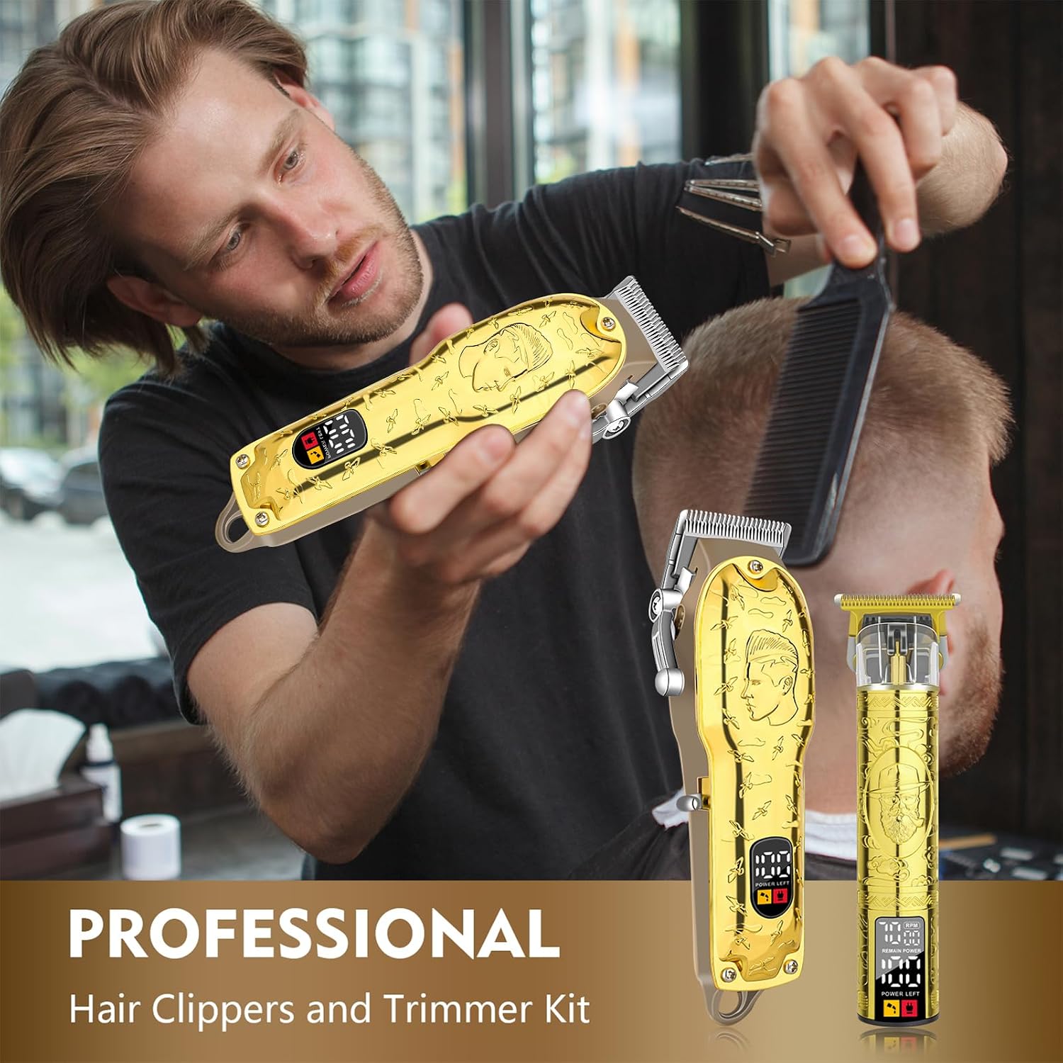 Men’S Gold Hair Clippers, Cordless Professional Barber Clippers & Trimmers With Led Display, Long Runtime, Electric Grooming Kit For Haircuts & Beard Trimming,Gift For Husband, Father, Boyfriend