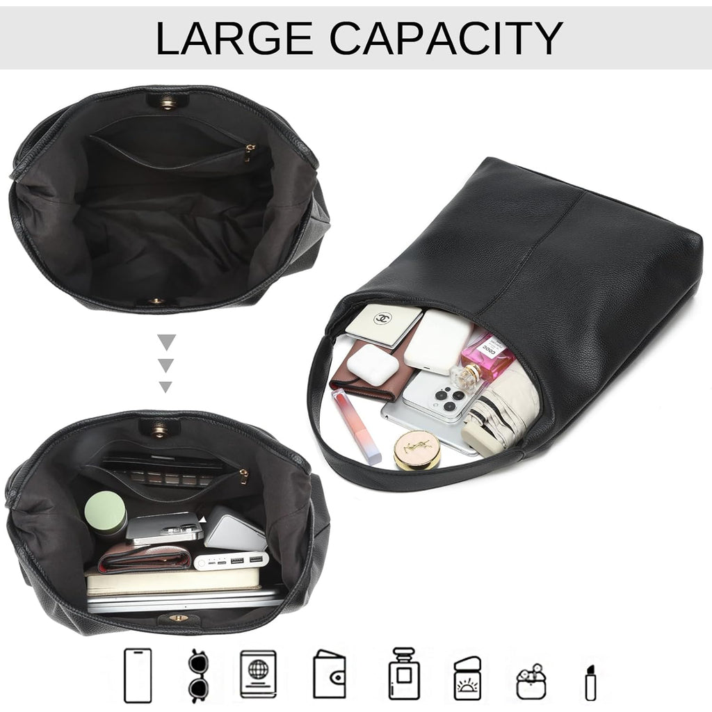 Casual Hobo Bag for Women Soft Shoulder Bags Slouchy Pu Leather Tote Purses for Work Travel