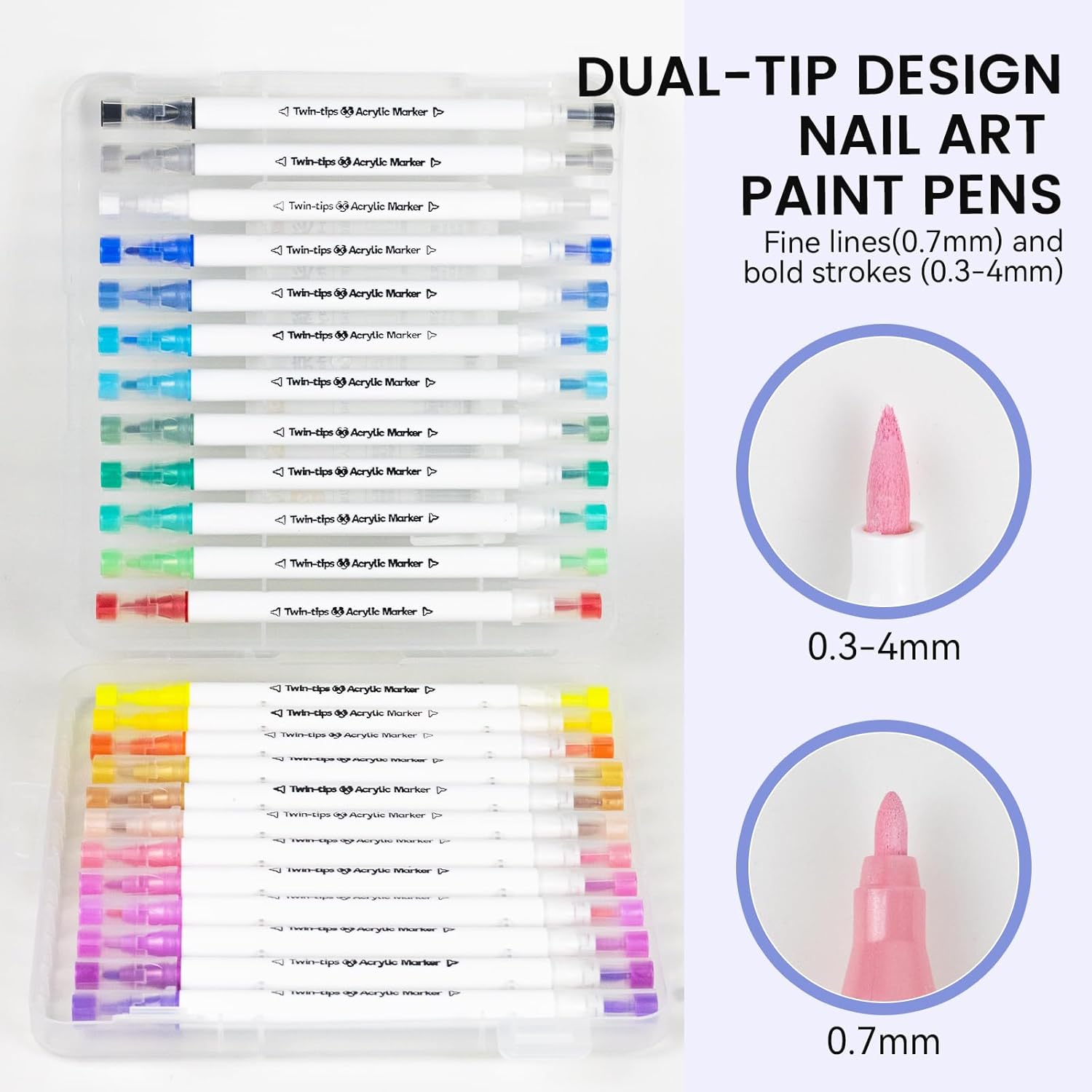 24 Color Nail Art Pens Set 0.3-4MM Nail Polish Pens Quick-Drying for Painting Liner Dotting Marker,Drawing Pen for Nail Design,Waterproof Acrylic Nail Brush Pen Manicure Tools Salon Home