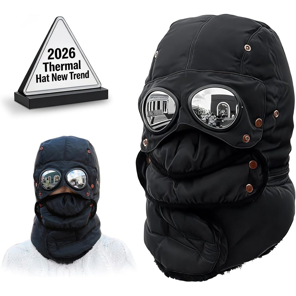 Winter Thermal Hat with Glasses, Trapper Hat for Men with Mask Pilot Face Ski Goggles Built in, Adjustable and Glasses