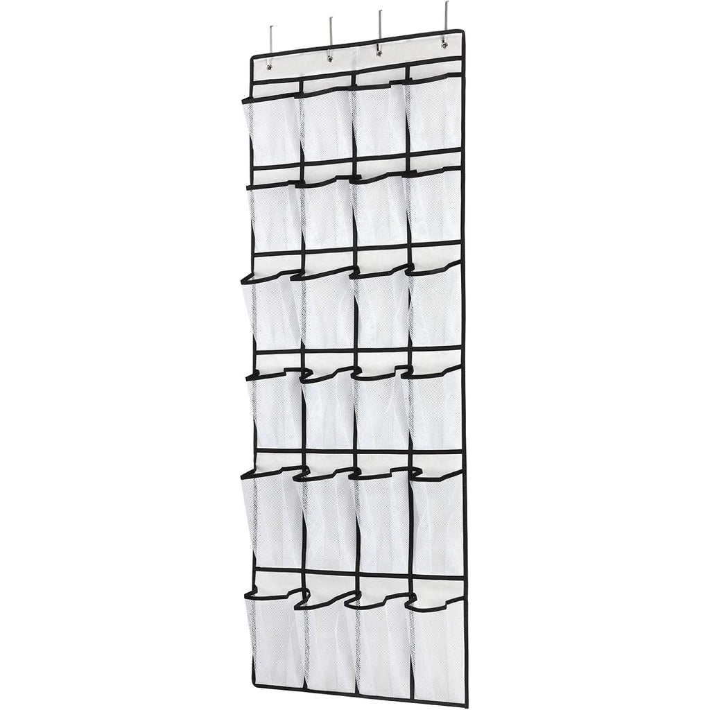 Over The Door Shoe Organizer, Hanging Shoe Organizer With 24 Mesh Large Pockets Door Shoe Rack Organizer For Men Women Kids Hanging Shoe Storage Bag.(White