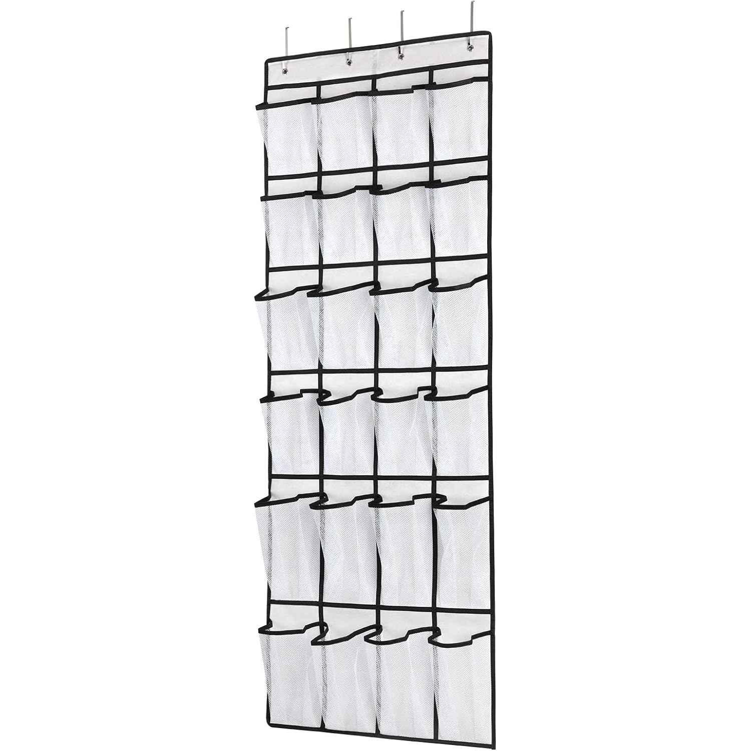 Over The Door Shoe Organizer, Hanging Shoe Organizer With 24 Mesh Large Pockets Door Shoe Rack Organizer For Men Women Kids Hanging Shoe Storage Bag.(White