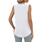 Tank Top for Women Loose Fit Sleeveless Shirts V Neck Summer Clothes Ruched Women's Tees and Tanks Curved Hem