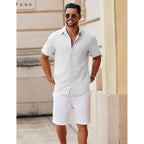 Coofandy Men'S Button Down Short Sleeve Shirt Casual Cotton Summer Beach Linen Wedding Shirts With Pocket
