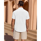 Linen Shirts For Men Short Sleeve Button Down Casual Shirt Cotton Beach Summer Collared Top With Pocket