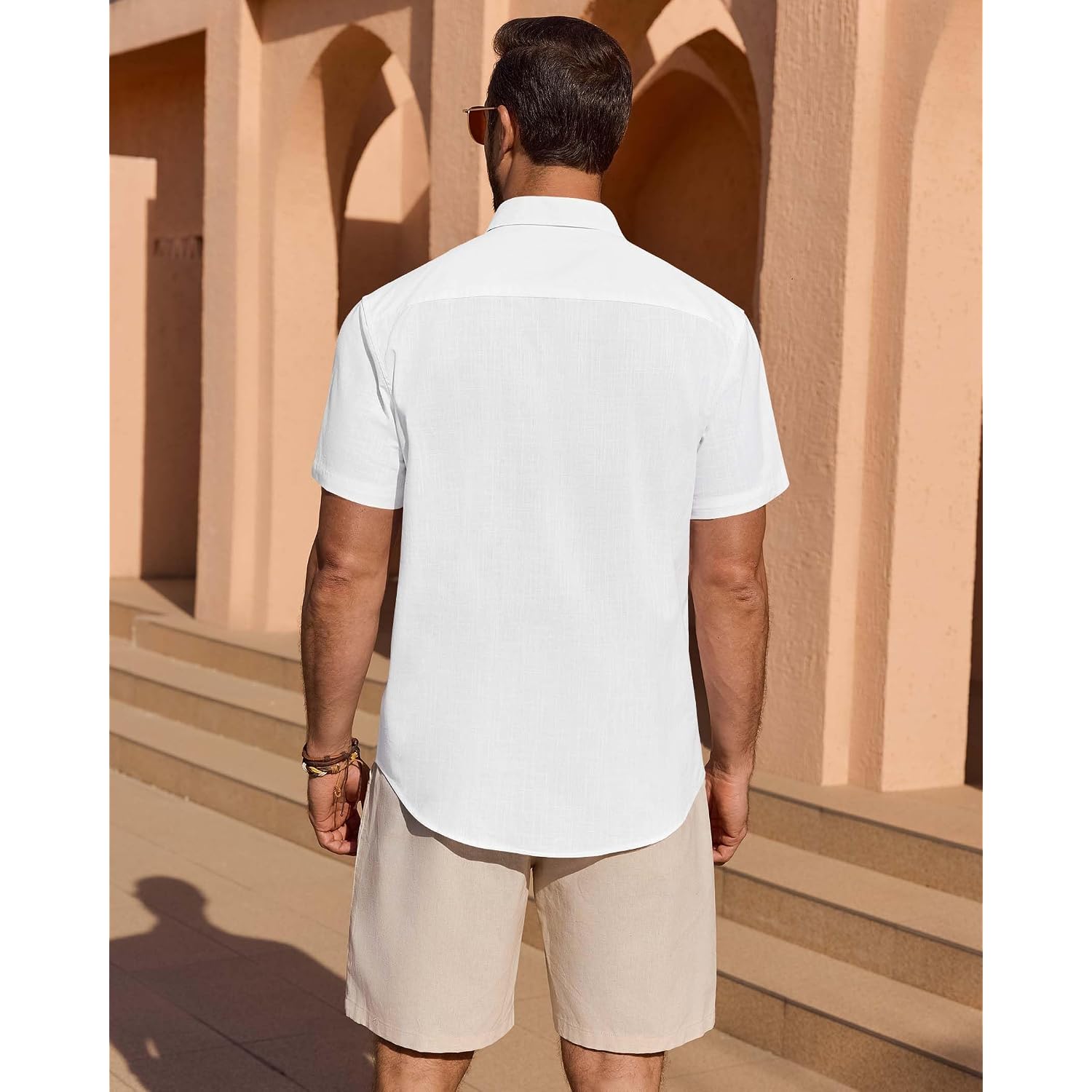 Linen Shirts For Men Short Sleeve Button Down Casual Shirt Cotton Beach Summer Collared Top With Pocket