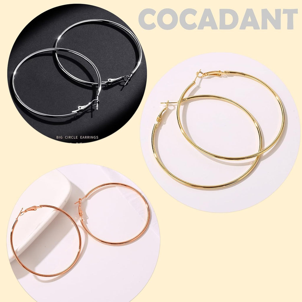 Cocadant Big Gold Hoop Earrings for Women Girls,Dainty 14k Gold Hypoallergenic Rose Gold Silver Hoop Earrings with 925 Sterling Silver Post,Stainless Steel Large Hoop Earrings